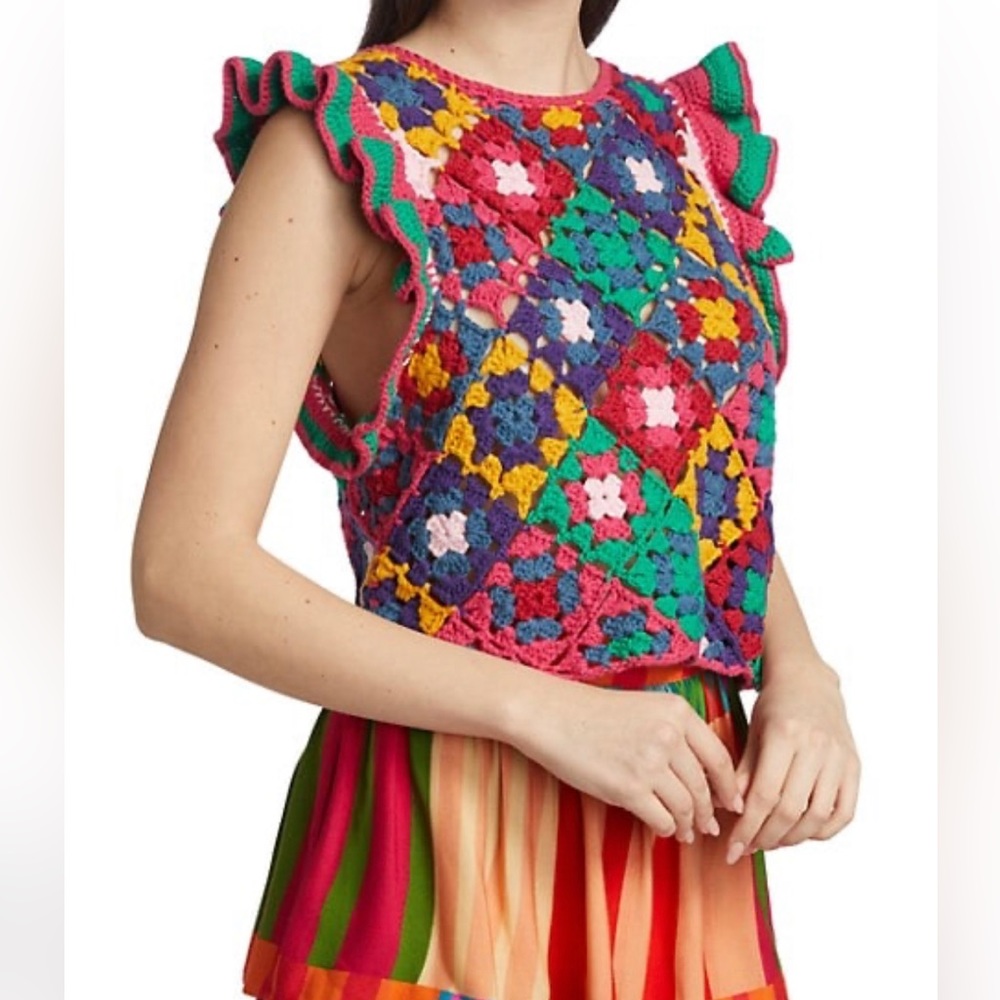 Farm Rio Crochet Butterfly Sleeves Square Vest
